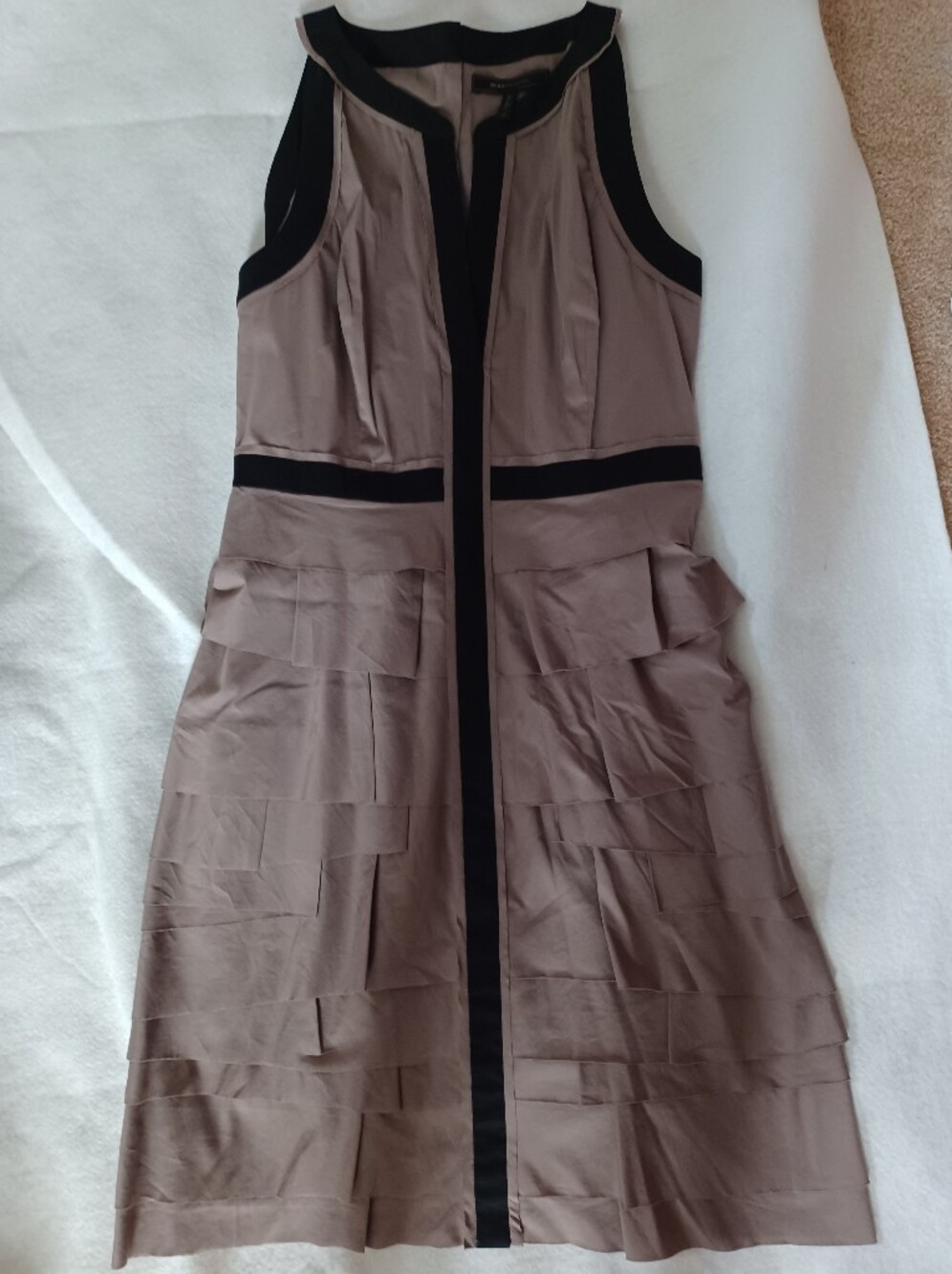 BCBGMaxAzria Taupe and Black Sleeveless Midi Dress